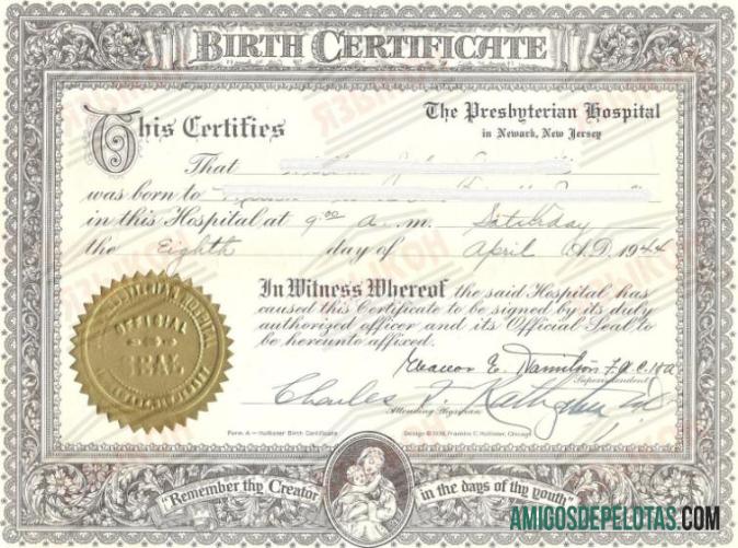 Estados Unidos Certidão de Nascimento do Hospital Presbiteriano exemplo